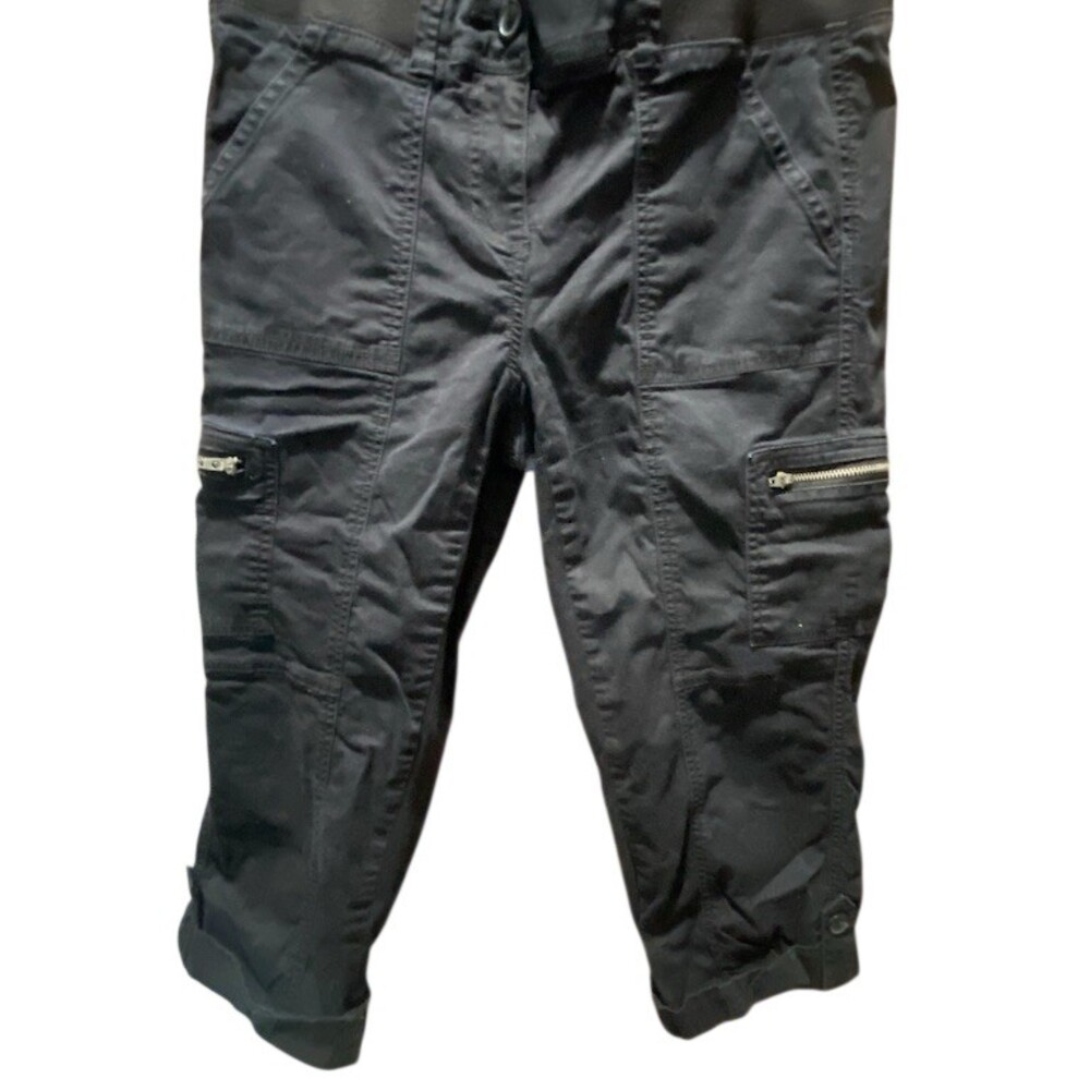 Ann Taylor LOFT Cargo Pants Womens 4P Petite Black Straight Leg Crop